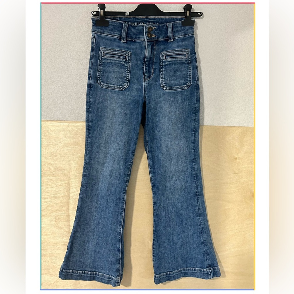 American Eagle Next Level Super High-Waisted Flare Jean Sz 2 XShort Y2K